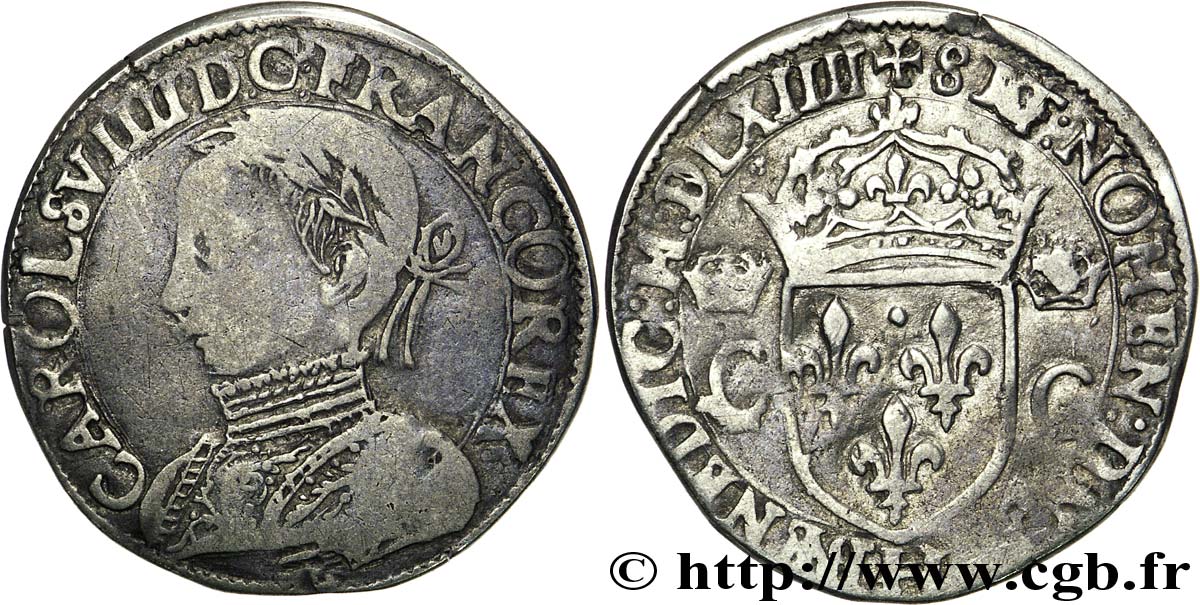 CHARLES IX Demi-teston, 2e type 1564 (MDLXIIII) La Rochelle TB+