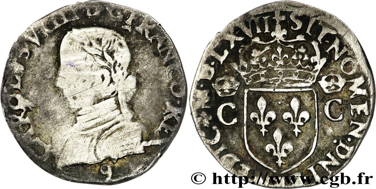 CHARLES IX Demi-teston, 2e type 1567 (MDLXVII) Rennes TB/TB+