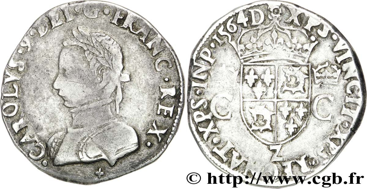 CHARLES IX Teston du Dauphiné 1564 Grenoble TB+/TTB