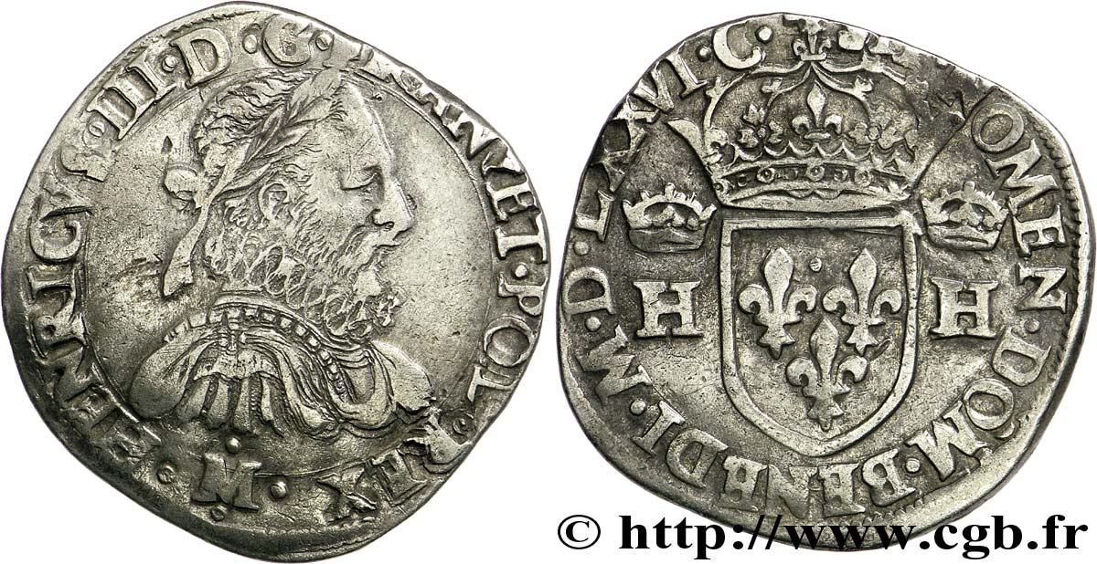 HENRY III Teston, 3e type, col fraisé 1576 (MDLXXVI) Toulouse BB