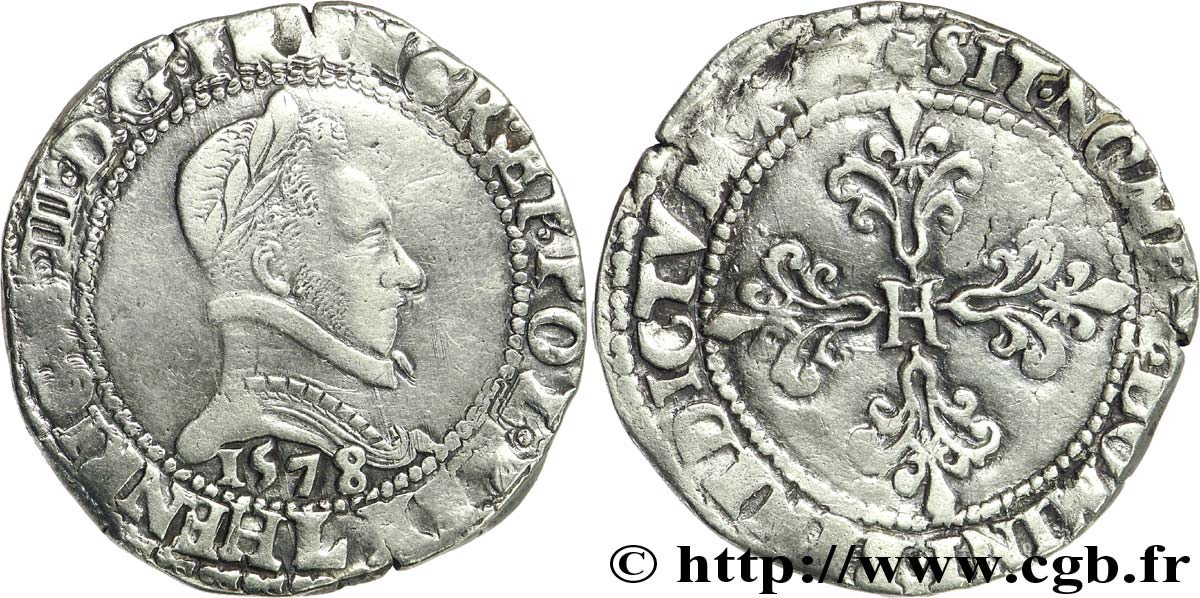 HENRI III Franc au col plat, fauté avec FRANCR 1578 Bayonne TTB