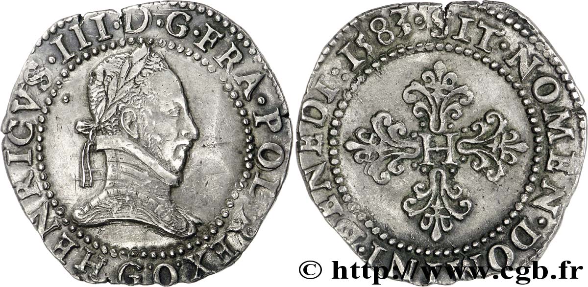 HENRI III Franc au col plat 1583 Poitiers TTB+