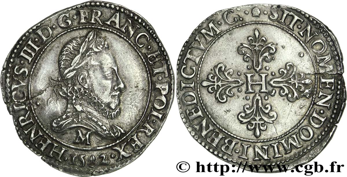 HENRY III Franc au col fraisé 1582 Toulouse EBC