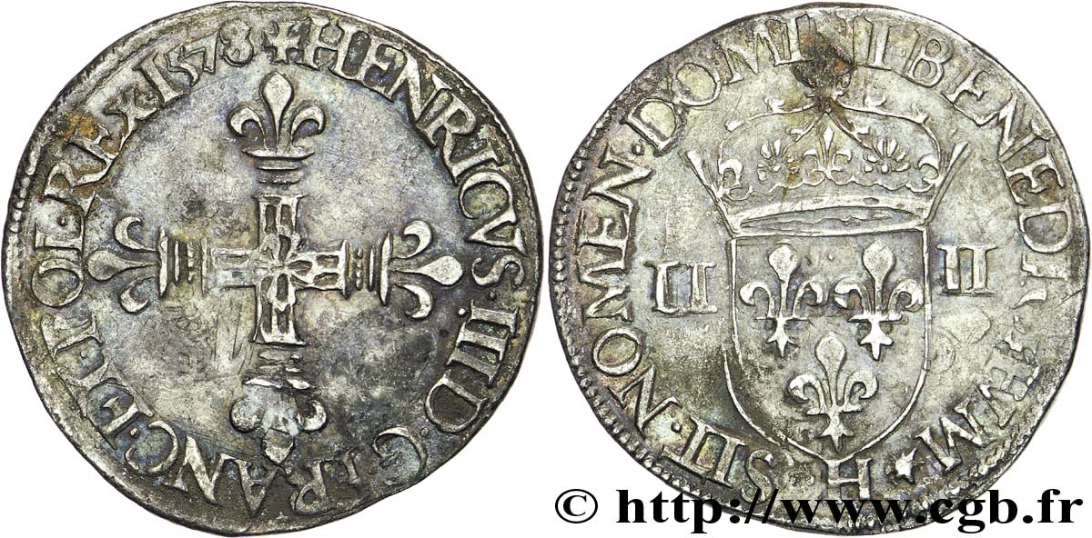 HENRY III Quart d écu, croix de face 1578 La Rochelle MBC