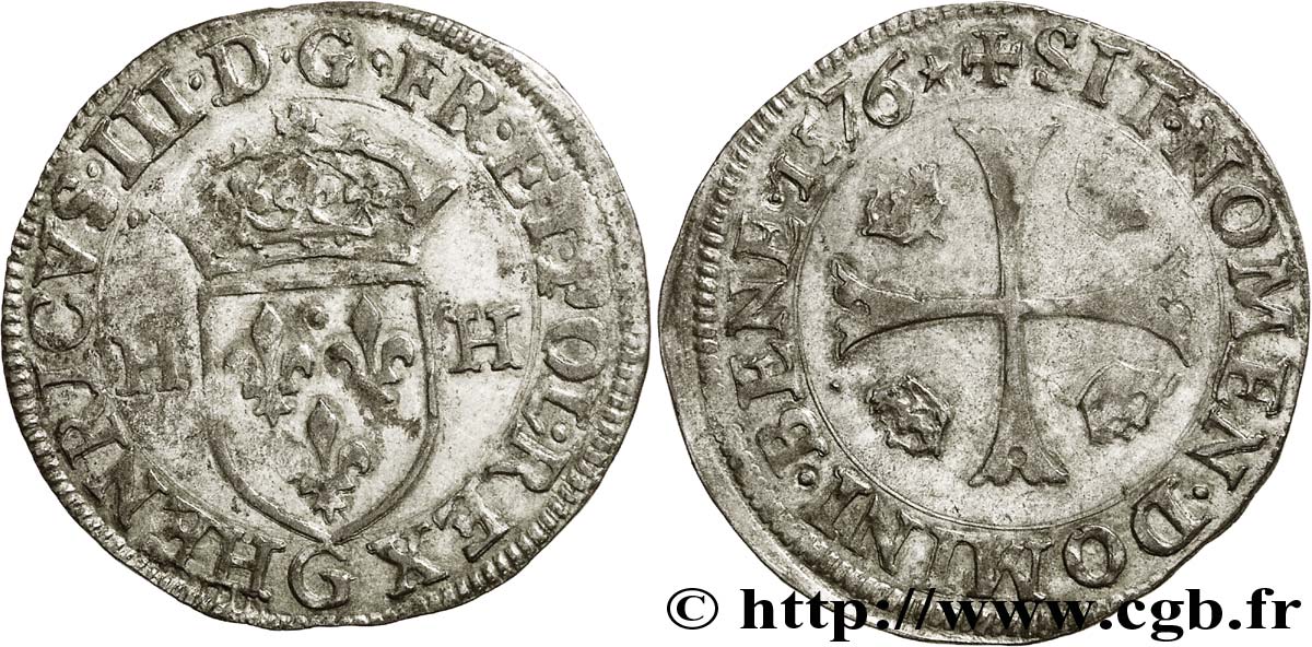 HENRI III Douzain aux deux H, 1er type 1576 Poitiers TTB+/TTB