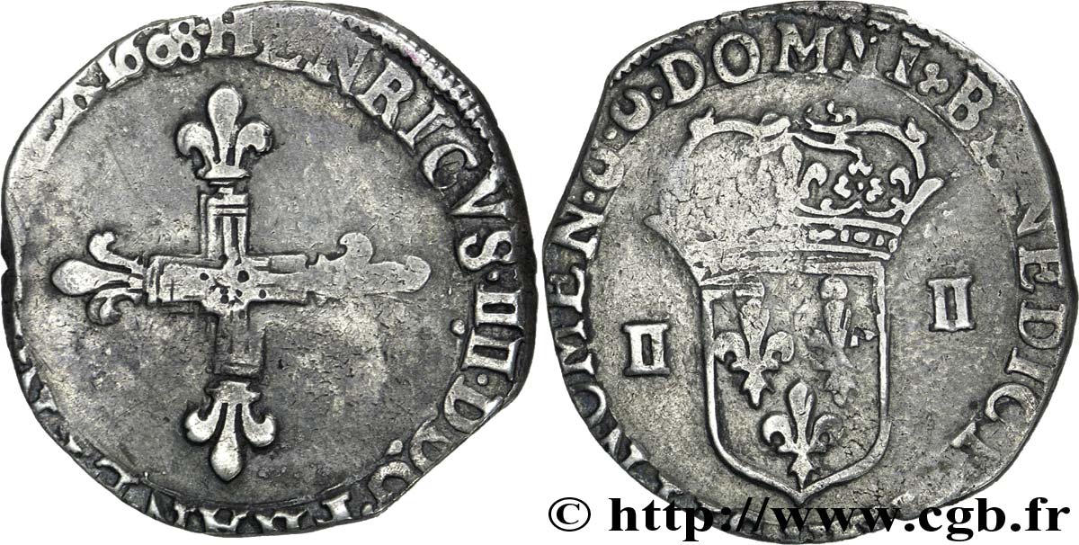 HENRY IV Quart d écu, croix bâtonnée et fleurdelisée de face 1608 La Rochelle VF/VF