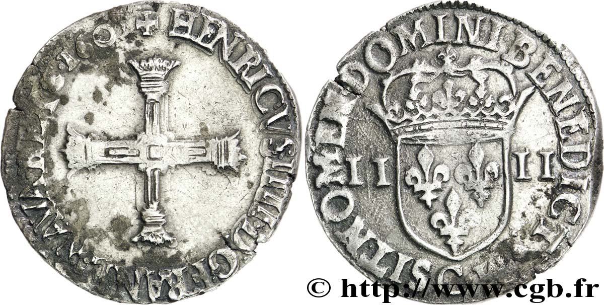 HENRI IV LE GRAND Quart d écu, croix batonnée et couronnée de face 1603 Saint-Lô TB+/TTB