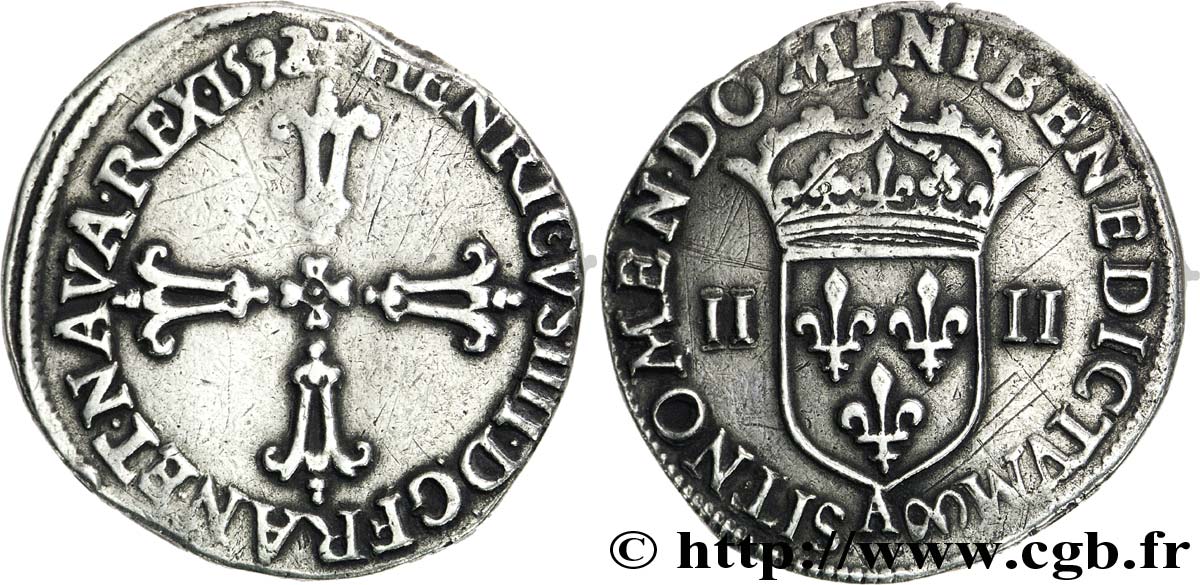 HENRY IV Quart d écu, croix feuillue de face 159[3 ?] Compiègne XF