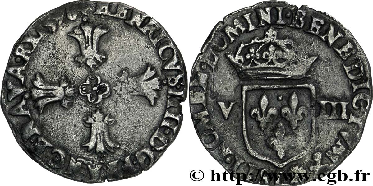 HENRY IV Huitième d écu, croix feuillue de face 1598 Bayonne XF