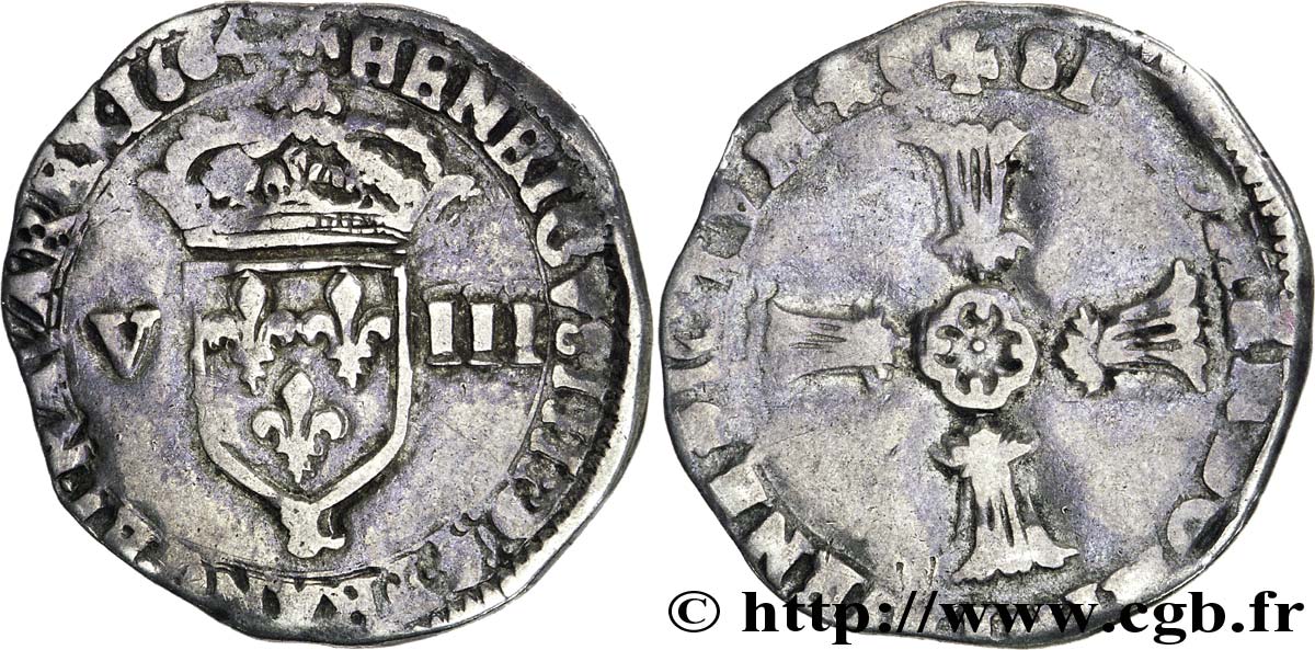 HENRY IV Huitième d écu, écu de face, 2e type 1604 Aix-en-Provence fS/SGE