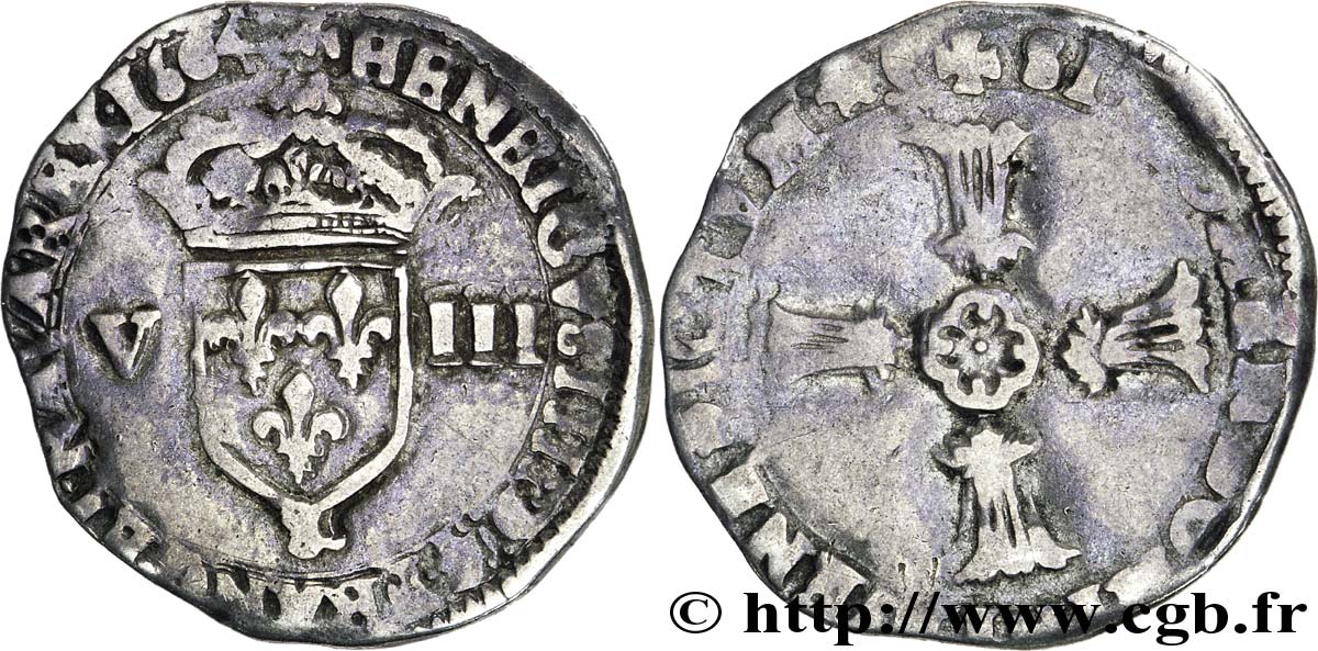 HENRY IV Huitième d écu, écu de face, 2e type 1604 Aix-en-Provence F/VG