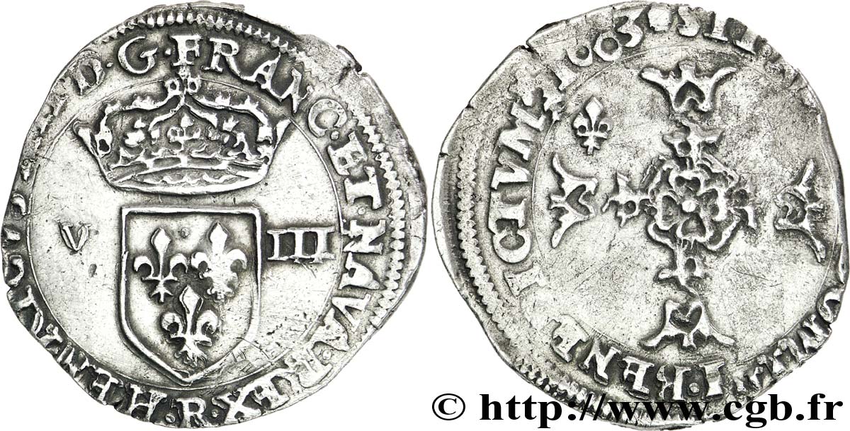 HENRI IV LE GRAND Huitième d’écu, écu de face, 4e type 1603 Saint-André de Villeneuve-lès-Avignon TTB