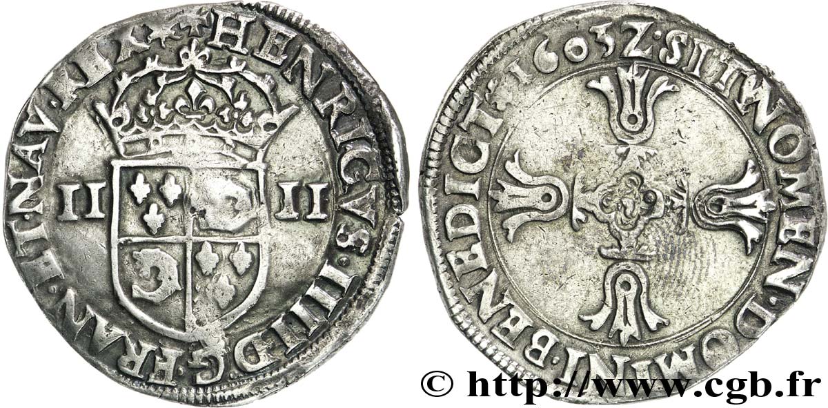 HENRI IV LE GRAND Quart d&nbsp;écu du Dauphiné 1603 Grenoble TTB+/TTB