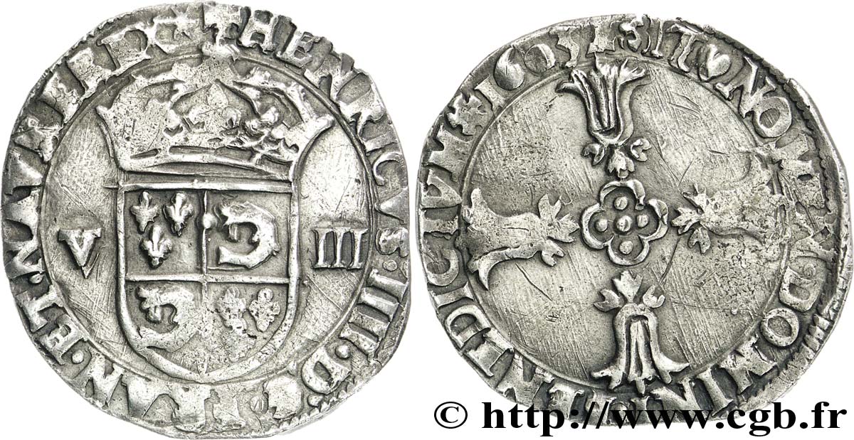 HENRY IV Huitième d écu du Dauphiné 1603 Grenoble SS