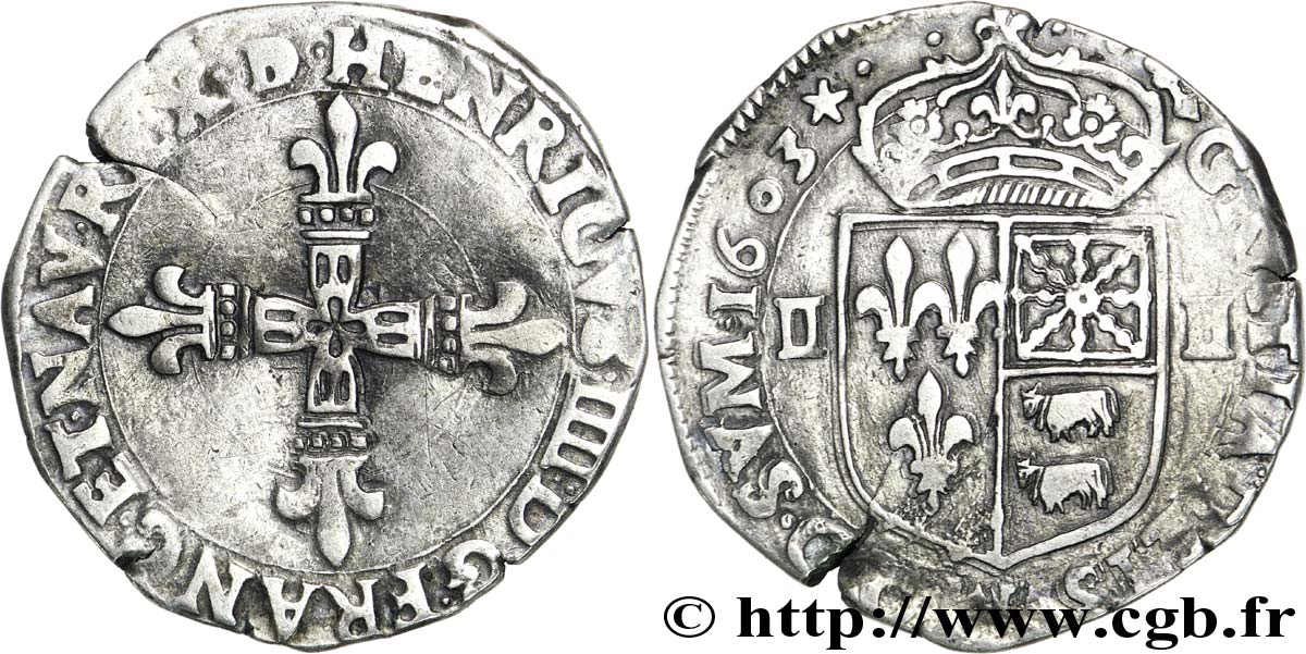 HENRY IV Quart d écu de Béarn 1603 Morlaàs XF