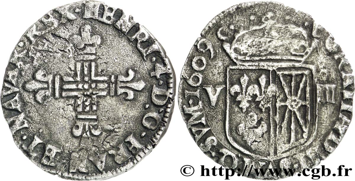 HENRI IV LE GRAND Huitième d écu de Navarre 1609 Saint-Palais TB+/TTB