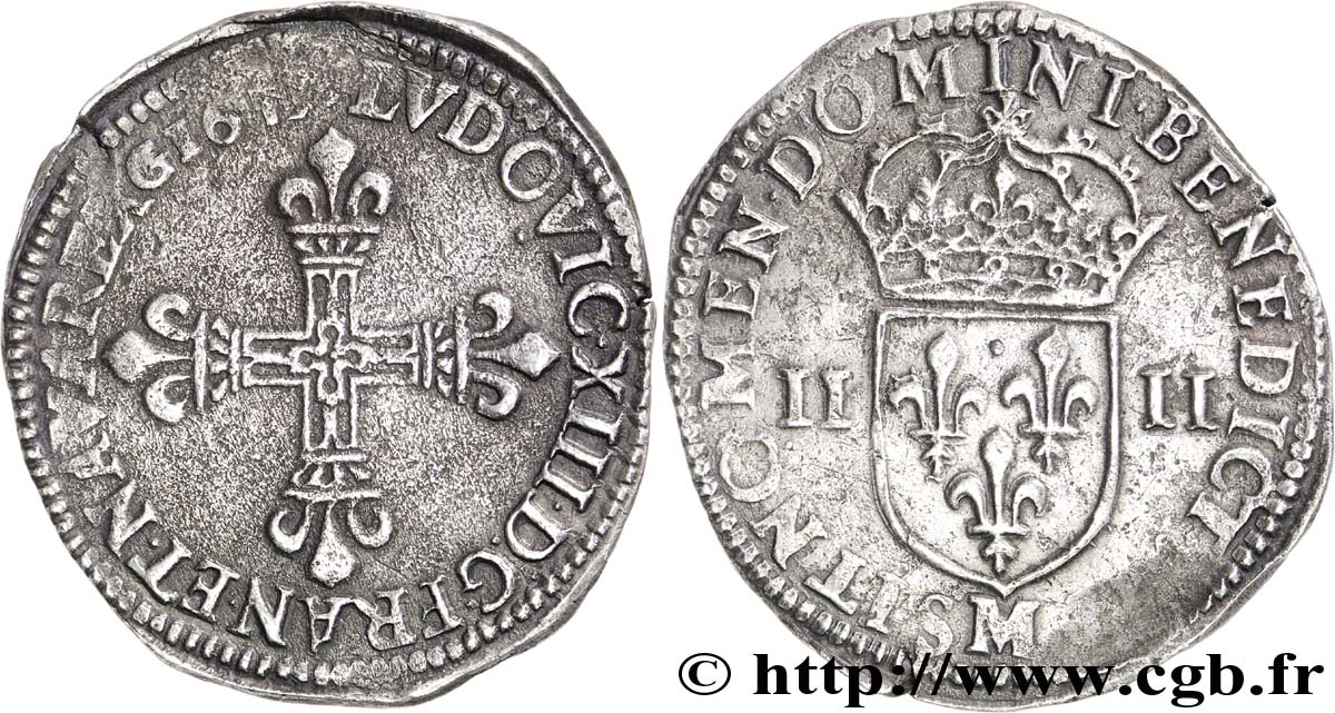 LOUIS XIII Quart d écu, à la croix fleurdelisée, titulature côté croix 1643 Toulouse XF
