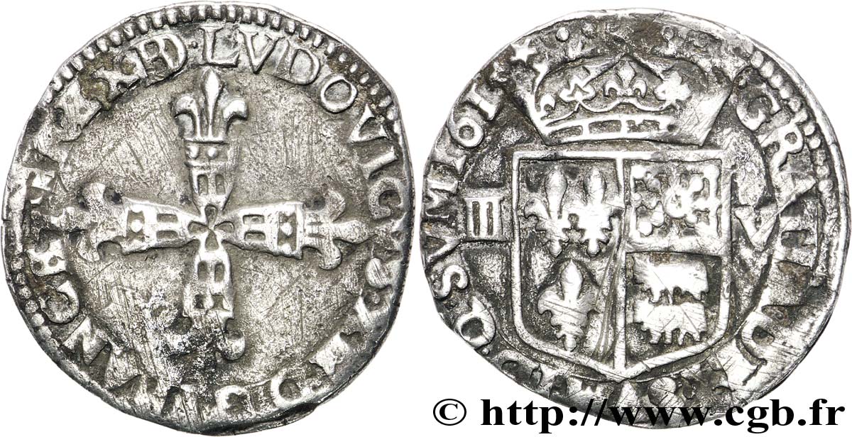 LOUIS XIII  Huitième d écu de Béarn, fauté avec III-V 1615 Morlaàs BC+