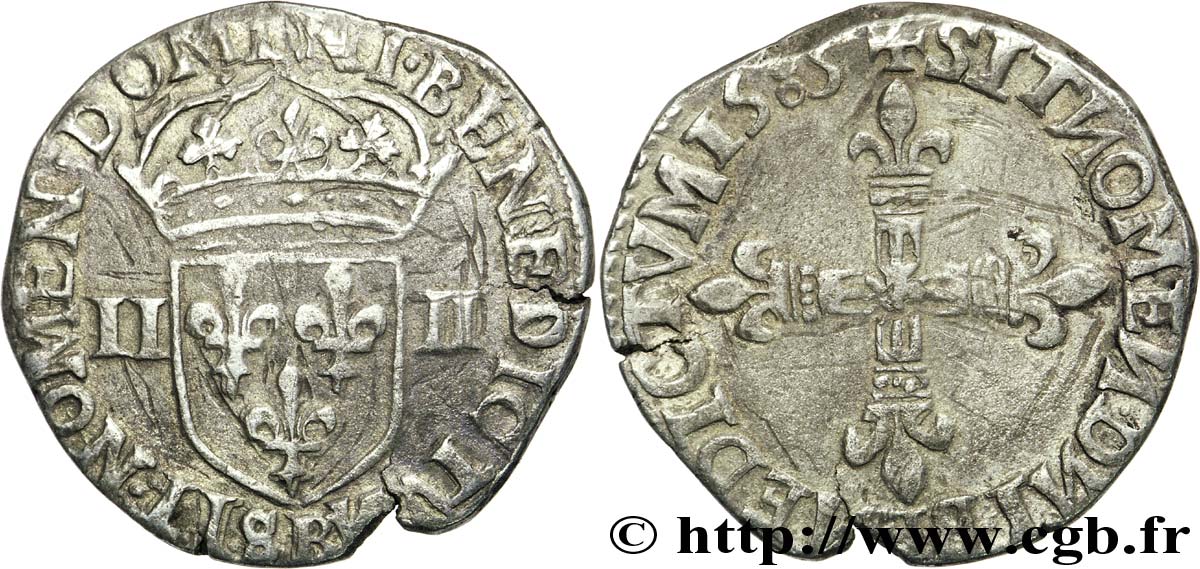 HENRY III Quart d écu, faux d’époque 1585 Rouen MBC