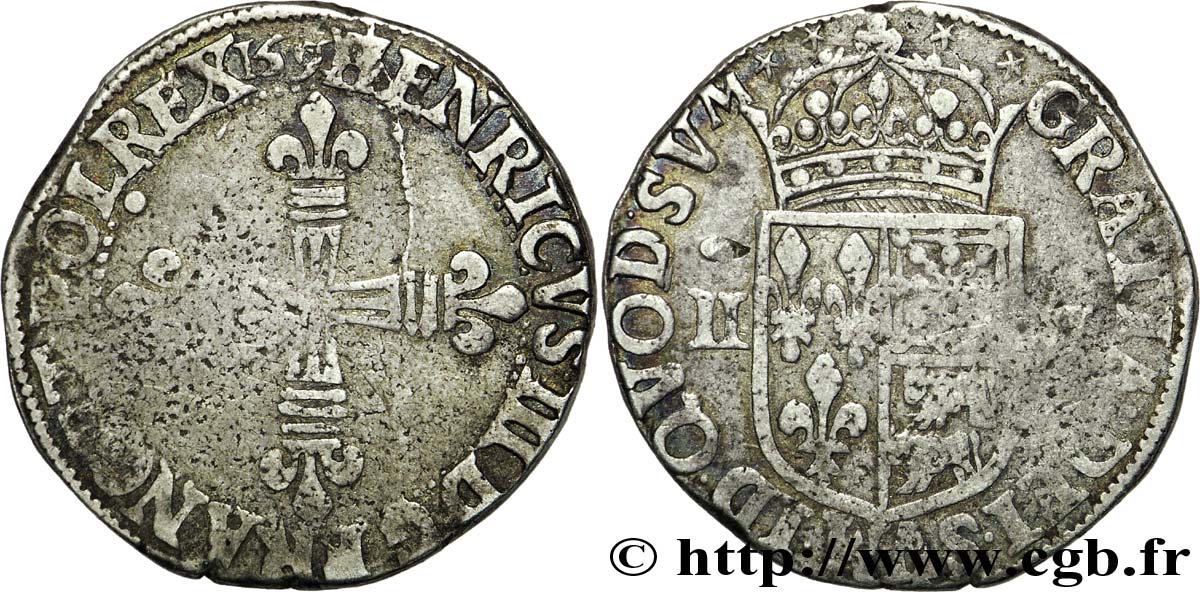 LIGUE. COINAGE AT THE NAME OF HENRY III Quart d écu, faux d’époque 159[?]  VF