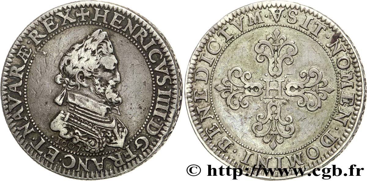 HENRY IV Piéfort d’argent de poids quadruple du demi-franc 1607 Paris, Moulin du Louvre q.SPL