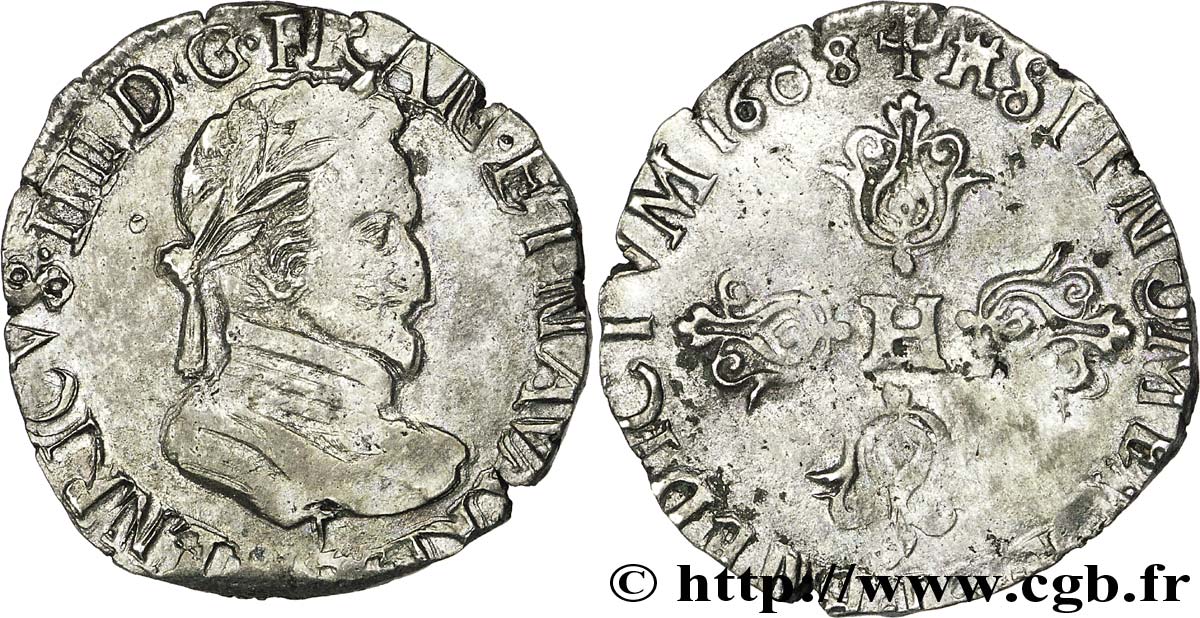 HENRI IV LE GRAND Demi-franc, type de Limoges 1608 Limoges TTB/TB+