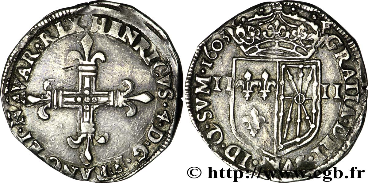 HENRY IV Quart d écu de Navarre 1603 Saint-Palais SS/fVZ