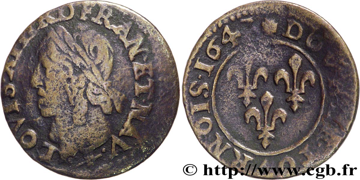 LOUIS XIII  Double tournois à la vieille tête, type de Warin 1643 Feurs MB