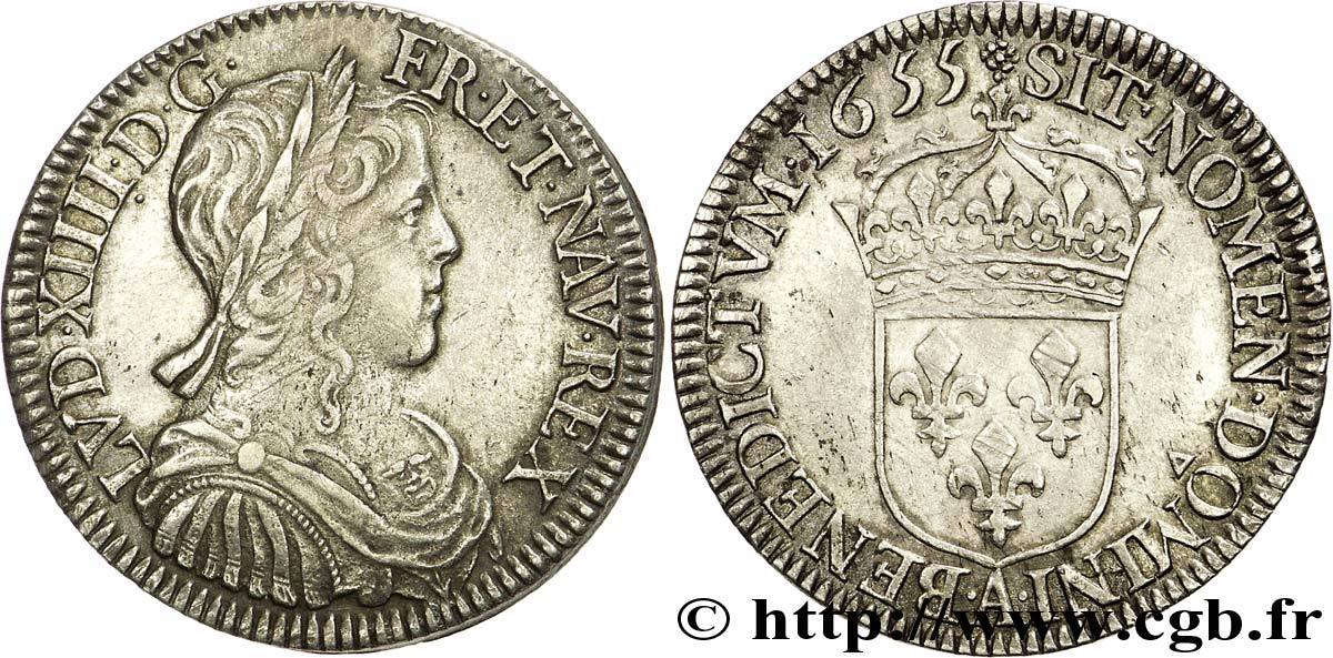 LOUIS XIV  THE SUN KING  Demi-écu à la mèche longue 1655 Paris q.SPL