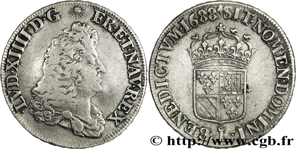 LOUIS XIV  THE SUN KING  Quart d écu de Flandre 1688 Lille SS/fVZ