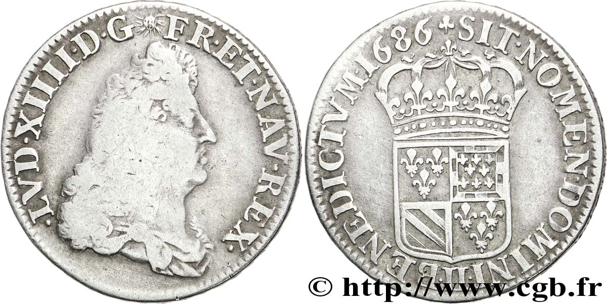 LOUIS XIV &nbsp;THE SUN KING&nbsp; Quart d&nbsp;écu de Flandre 1686 Lille fSS/SS