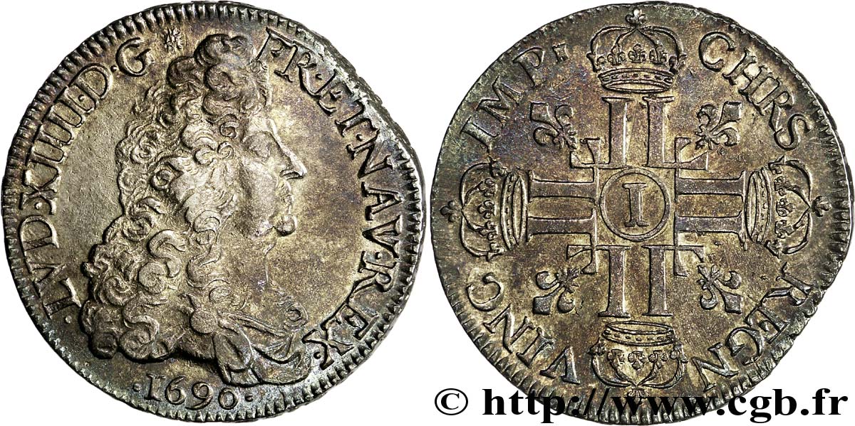 LOUIS XIV LE GRAND OU LE ROI SOLEIL Écu aux huit L, 1er type 1690 Limoges TTB+/SUP