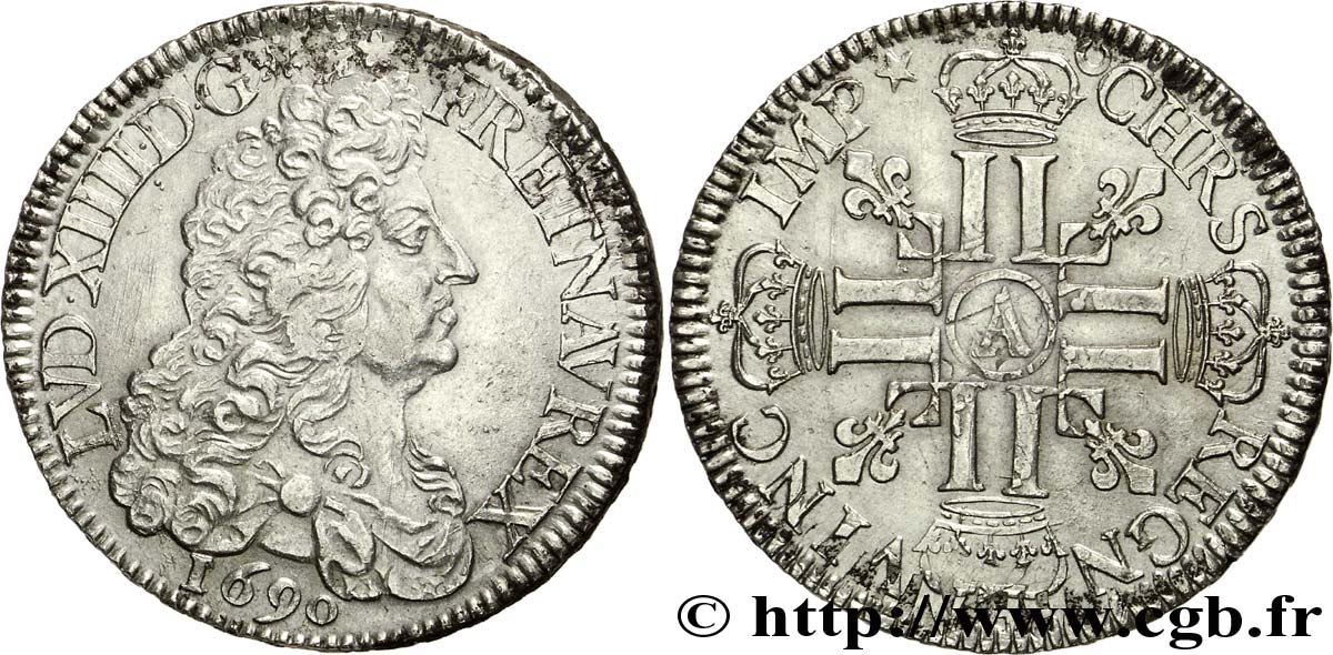 LOUIS XIV &nbsp;THE SUN KING&nbsp; Écu aux huit L, 1er type 1690 Paris AU