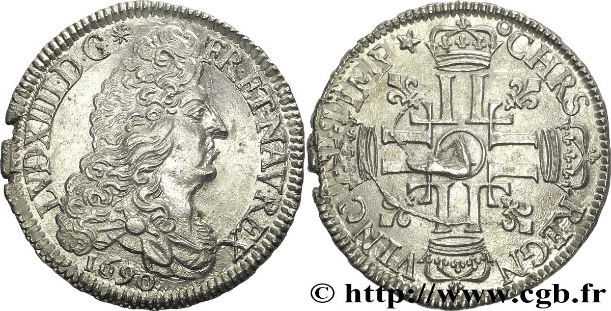 LOUIS XIV LE GRAND OU LE ROI SOLEIL Demi-écu aux huit L, 1er type 1690 Paris TTB/TTB+