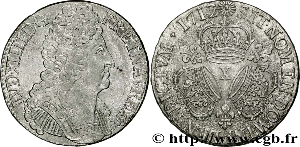 LOUIS XIV  THE SUN KING  Écu aux trois couronnes 1712 Amiens q.SPL