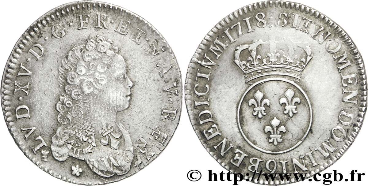 LOUIS XV DIT LE BIEN AIMÉ Demi-écu dit  vertugadin  1718 Rennes TTB