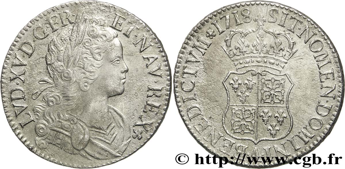 LOUIS XV  THE WELL-BELOVED  Écu de Navarre 1718 Paris MBC