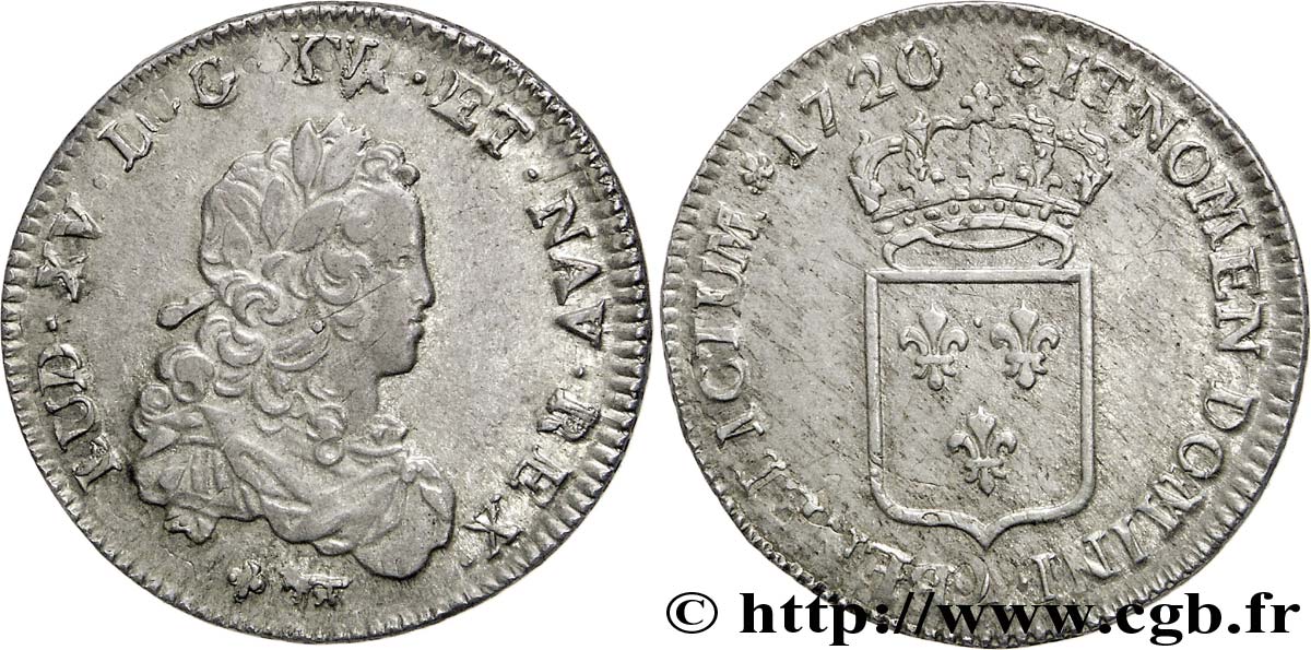 LOUIS XV THE BELOVED Tiers d écu de France 1720 Paris AU