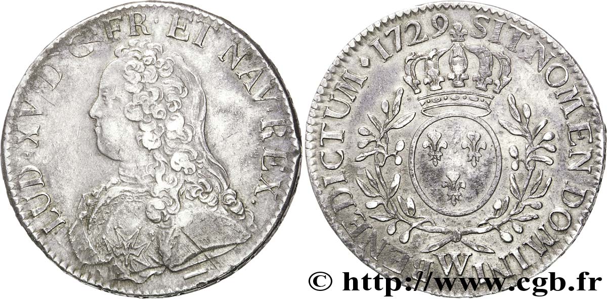 LOUIS XV  THE WELL-BELOVED  Écu dit  aux branches d olivier  1729 Lille XF