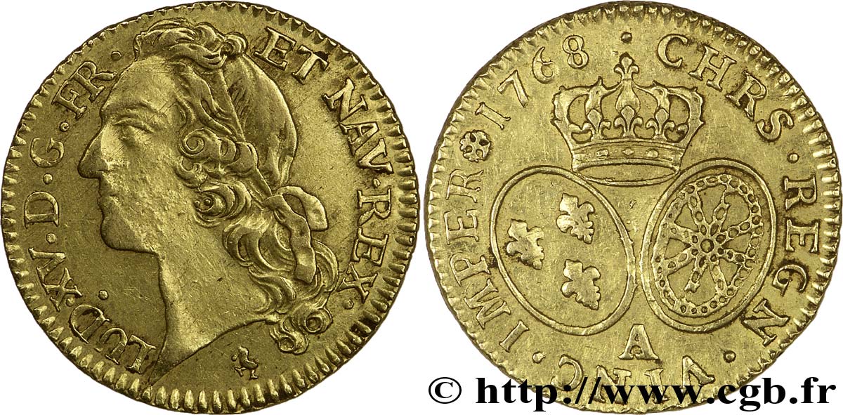 LOUIS XV DIT LE BIEN AIMÉ Louis d’or aux écus ovales, tête ceinte d’un bandeau 1768 Paris TTB
