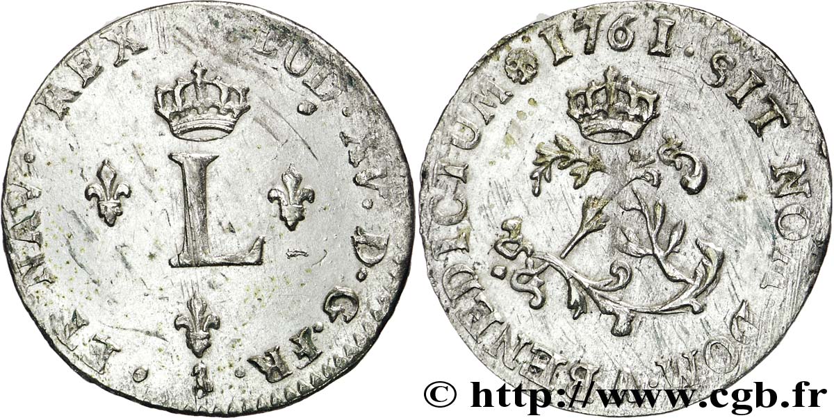LOUIS XV DIT LE BIEN AIMÉ Double sol de billon 1761 Paris TTB+/SUP