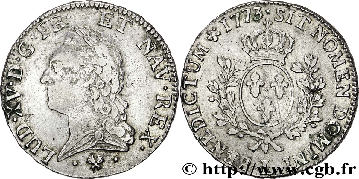 LOUIS XV DIT LE BIEN AIMÉ Écu dit  à la vieille tête  1773 Bayonne TTB