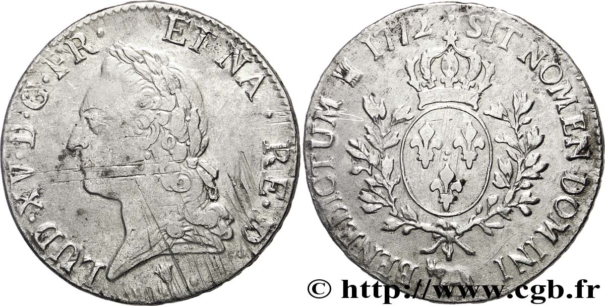 LOUIS XV &nbsp;THE WELL-BELOVED&nbsp; Écu dit &nbsp;à la vieille tête&nbsp; de Béarn 1772 Pau BB