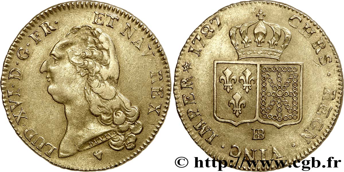 LOUIS XVI Double louis aux écus accolés, faux en platine doré 1787 Strasbourg VF
