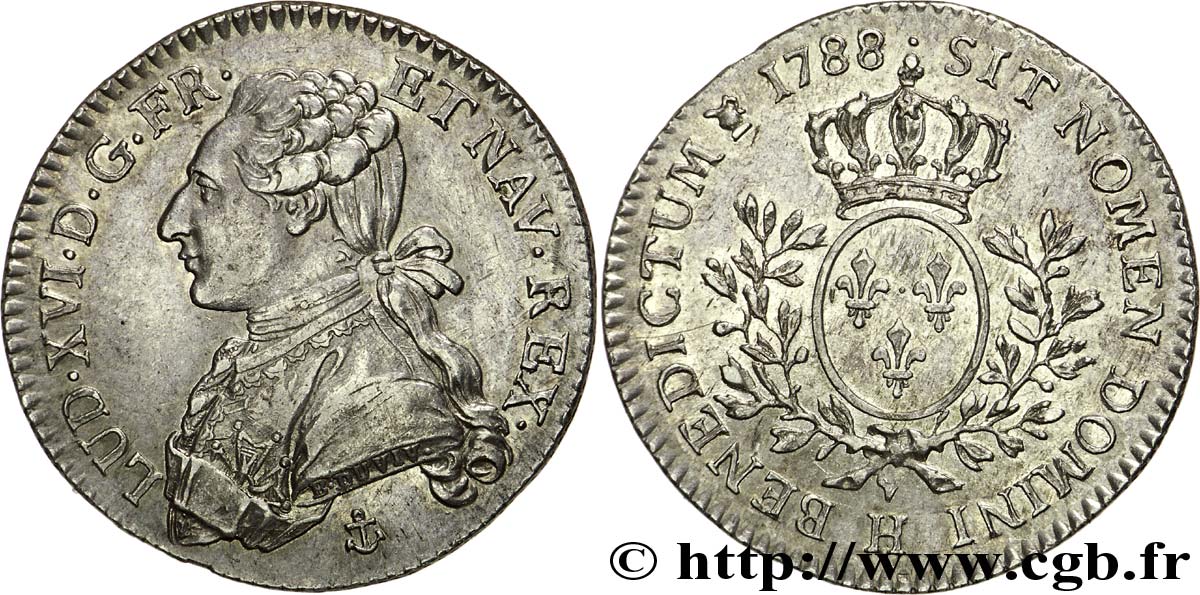 LOUIS XVI Cinquième d&nbsp;écu dit &nbsp;aux branches d&nbsp;olivier&nbsp; 1788 La Rochelle AU/AU
