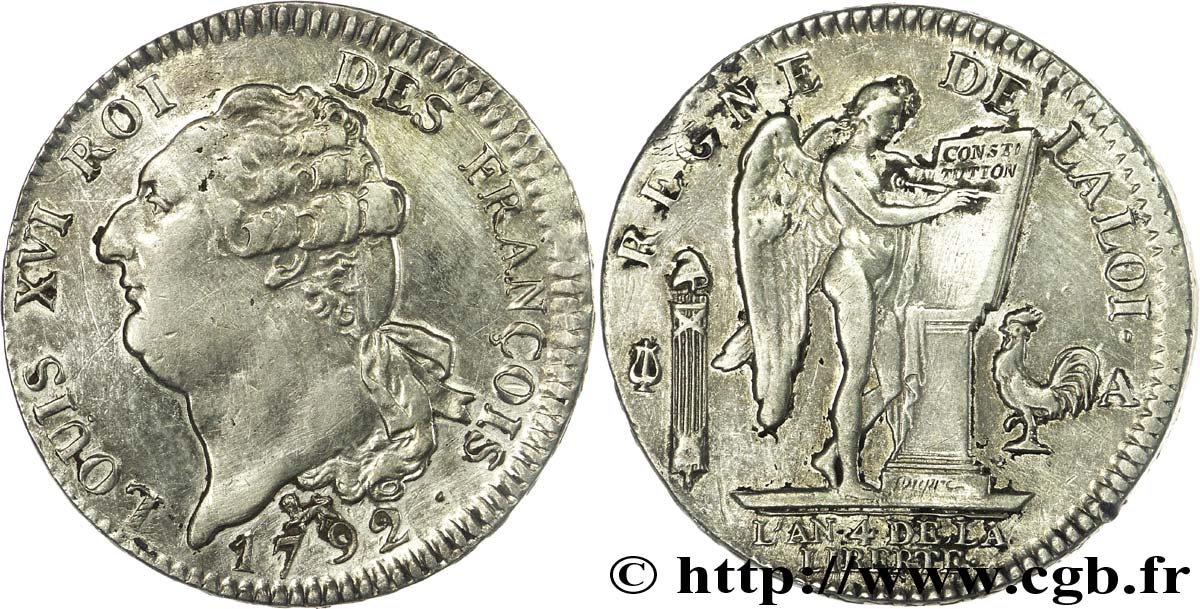 LOUIS XVI Écu dit  au génie , type FRANÇOIS 1792 Paris AU