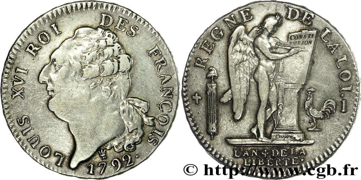 LOUIS XVI (MONARQUE CONSTITUTIONNEL)  Écu dit  au génie , type FRANÇOIS 1792 Limoges TTB/TTB+