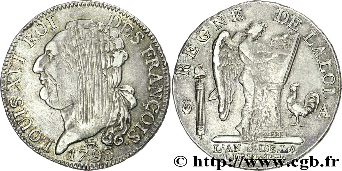 CONVENCION NACIONAL Demi-écu dit  au génie , légende FRANÇOIS 1793 Paris MBC/MBC+