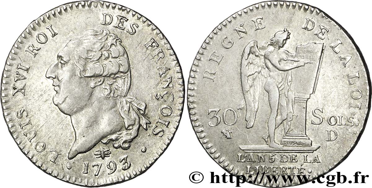 NATIONALKONVENT 30 sols dit  au génie , type FRANÇOIS 1793 Lyon fVZ