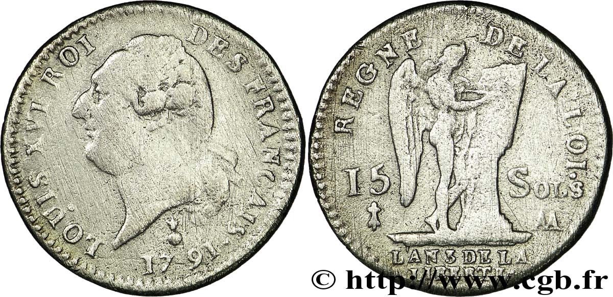 LOUIS XVI 15 sols dit  au génie , type FRANÇAIS 1791 Metz VF